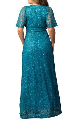 emerald green maxi dresses Plus Size Formal Emerald Green Long Sleeve Satin V-Neck Maxi Dress main image 0