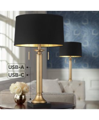 Wynne 30" Tall Large Traditional End Table Lamps Set of 2 Dual USB Ports Gold Metal  Shade Charging