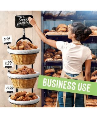 4 Tier Metal Display shelves with Wheels Sign Clips Baskets for Retail Market