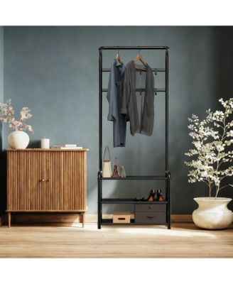 Coat Rack Storage Shelf Hall Tree Hooks Entryway Clothes Hanger Stand Metal