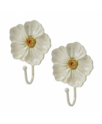 Flower Decorative Wall Hooks, 2-Piece Resin Wall-Mounted Hooks for Clothes, Towels, Keys & Bags