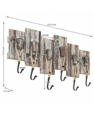 Wall Mounted Torched Wood Coat Rack Nautical Rope Metal Hooks Entryway Storage