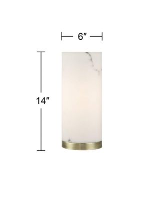 Renier High Small Cylinder Modern Glam Accent Table Lamp Faux Alabaster Brass Finish Metal Living Room