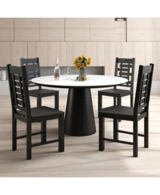 Set of 2 Solid Rubber Wood Dining Chairs with Hollowed Backrest