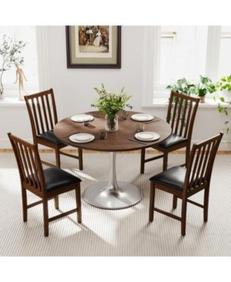 Set of 2 Hollowed-Back Dining Chairs with PVC Leather Seat and Rubber Wood Frame