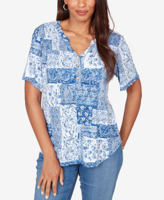 Petite Patchwork Bandana Henley T-Shirt