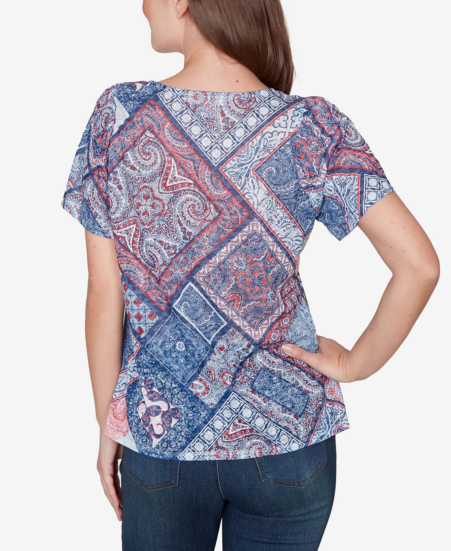 Petite Patchwork Shirred Scoop Neck T-Shirt