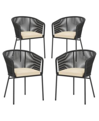 Set of 4 Cushioned Patio Dining Chairs with Curved Backrest and Armrests