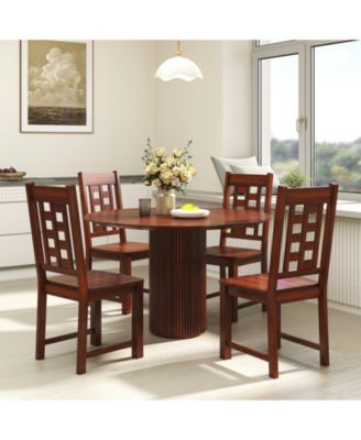 Set of 2 Solid Rubber Wood Dining Chairs with High Back