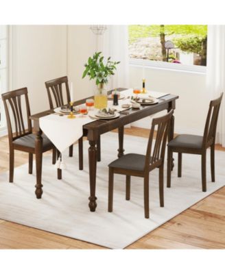 Set of 2 Linen Upholstered Wooden Dining Chairs with Rubber Wood Frame