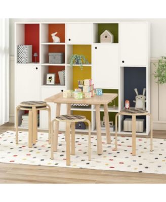 Set of 4 Stackable Bentwood Round-Top Stools