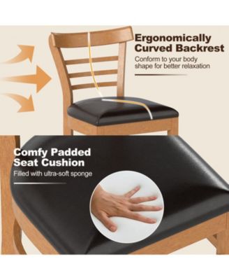 Set of 2 PU Leather Padded Dining Chairs with Rubber Wood Frame and Curved Back