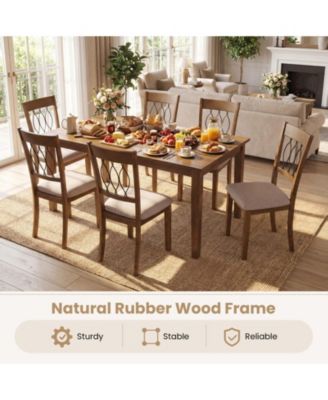 Set of 2 Linen Upholstered Dining Chairs with Hollowed Back and Rubber Wood Frame