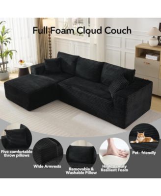 108" Cloud Sectional Sofa, L-Shaped Couch with Deep Seat, Corduroy, No Assembly