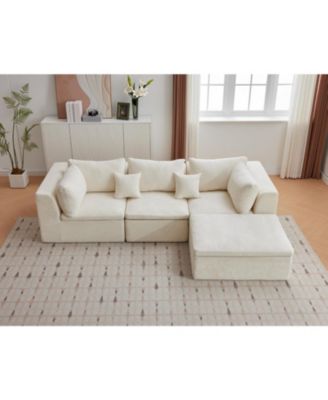 110" Cloud Sectional Sofa, L-Shaped Boneless Couch with Ottoman, 3-Seat Modular Sofa