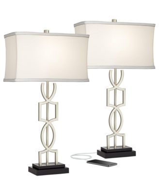 Evan Modern Table Lamps 28 1/2" Tall Set of 2 Brushed Nickel with USB Charging Port Table Top Dimmers Rectangular Shade for Bedroom