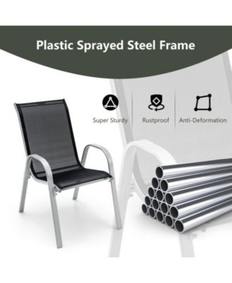 Set of 4 Stackable Outdoor Dining Chairs with Breathable Fabric Seat and Armrests