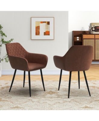 Set of 2 Leisure Dining Chairs with Curved Backrest and Wide Seat