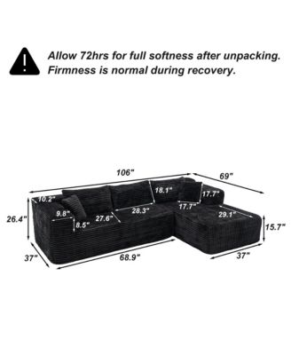 106" Modular Sectional Sofa with Pillows, L-Shape Corduroy Cloud Couch