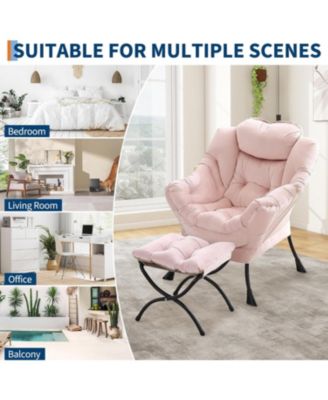 Lazy Chair with Ottoman - 400lb Capacity Lounge Chair, Oversized Reading Armchair with Folding Footrest and Side Pocket