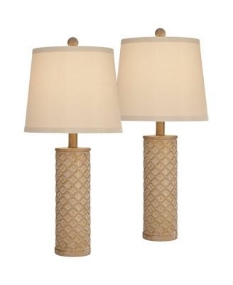 Gisele Cottage Table Lamps 24" High Set of 2 Lattice Column Tapered Drum Shade for Bedroom Living Room Bedside Nightstand Home