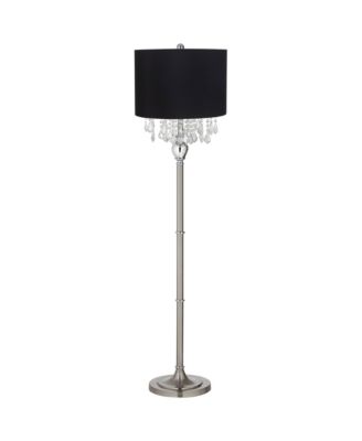 Modern Floor Lamp 62.5" Tall Satin Steel Chrome Crystal Chandelier Fabric Drum Shade for Living Room Reading Bedroom