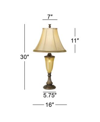Sorrento Traditional Table Lamp 30" Tall Antique Bronze Glass with USB Dimmer Nightlight Flared Bell Shade