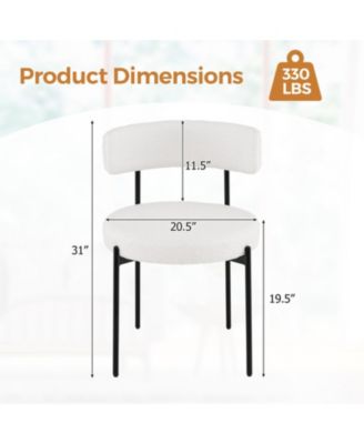 Set of 2 Boucle Dining Chairs with Curved Backrest and Metal Legs