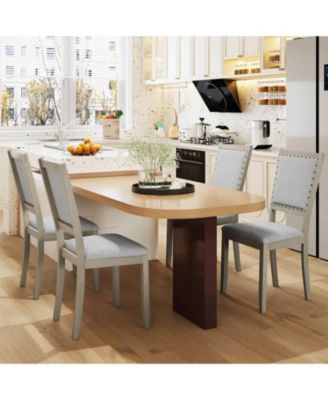 Set of 2 Farmhouse Fabric Upholstered Dining Chairs with Nailhead Trim