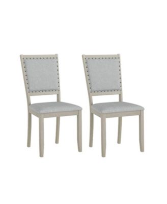 Set of 2 Farmhouse Fabric Upholstered Dining Chairs with Nailhead Trim