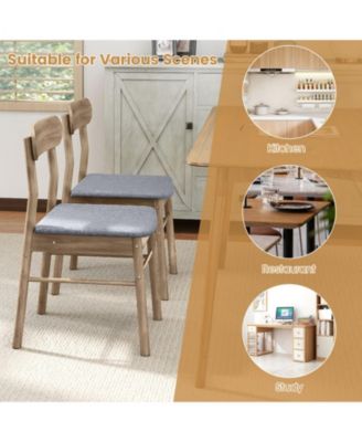 Set of 2 Fabric Upholstered Armless Dining Chairs with Rubber Wood Frame in Oak