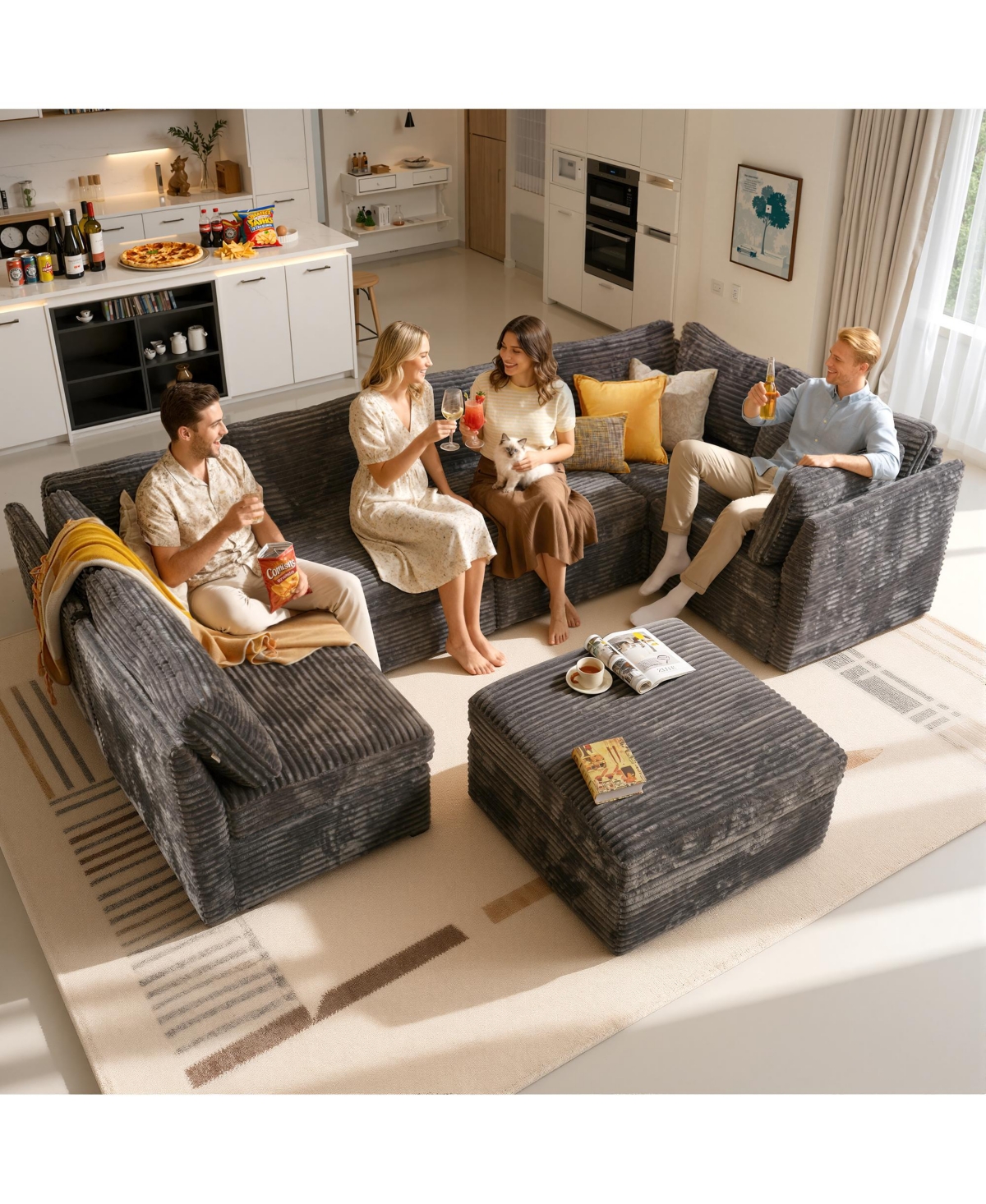 Xizzi -Piece Living Room Furniture Sectional Sofa, L-Shaped Deep Seat Cloud Couch with Chaise Ottoman