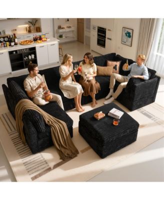 7-Piece Living Room Furniture Sectional Sofa, L-Shaped Deep Seat Cloud Couch with Chaise Ottoman, Comfy Corduroy Modular Couches for Home