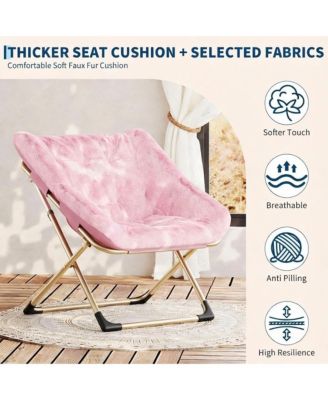 Rabbit Fur Saucer Chair, Foldable Lounge Chair with Metal Frame, Comfy Accent for Kids, Teens and Adults, No Assembly, Indoor Sofa Seat