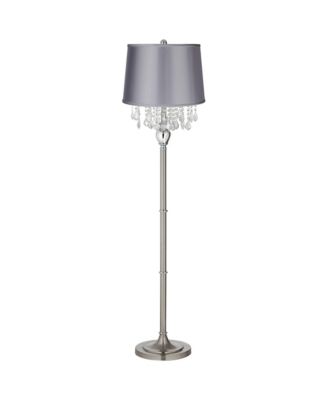 Modern Floor Lamp 62.5" Tall Satin Steel Chrome Crystal Chandelier Satin Drum Shade for Living Room Reading Bedroom