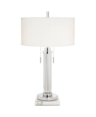 Cadence Modern Table Lamp with Square  Marble Riser 30" Tall Glass Column  Shade for Bedroom Living Room Bedside Office