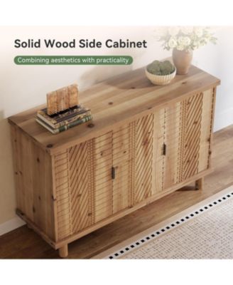 Solid Wood Buffet Cabinet with Storage, Farmhouse Sideboard Cabinet with 3 Doors and 2 Adjustable Shelves, Mid Century Modern Sideboard