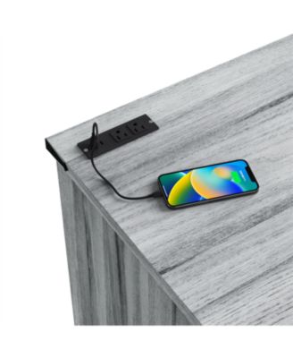 Cat Litter Box Cabinet with Power Outlet Hidden Modern Furniture for Large Automatic Litter Boxes with Litter Catcher