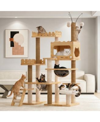 66.9 in. Modern Cat Tree Tower For Indoor Cats With Sisal Scratching Posts Window Seat And Condo