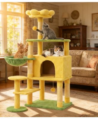Flower Cat Tree With Large Condo Removable Cushion Hammock