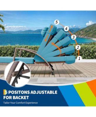 Set of 2 Rattan Folding Chaise Loungers, 5-Position Adjustable