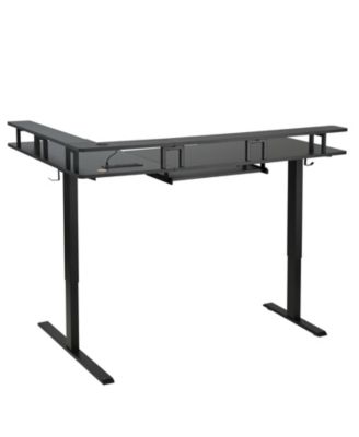 L Shaped Electric Standing Desk 63 x 43 in, Adjustable Height Corner Desk with Keyboard Tray and Power Strip