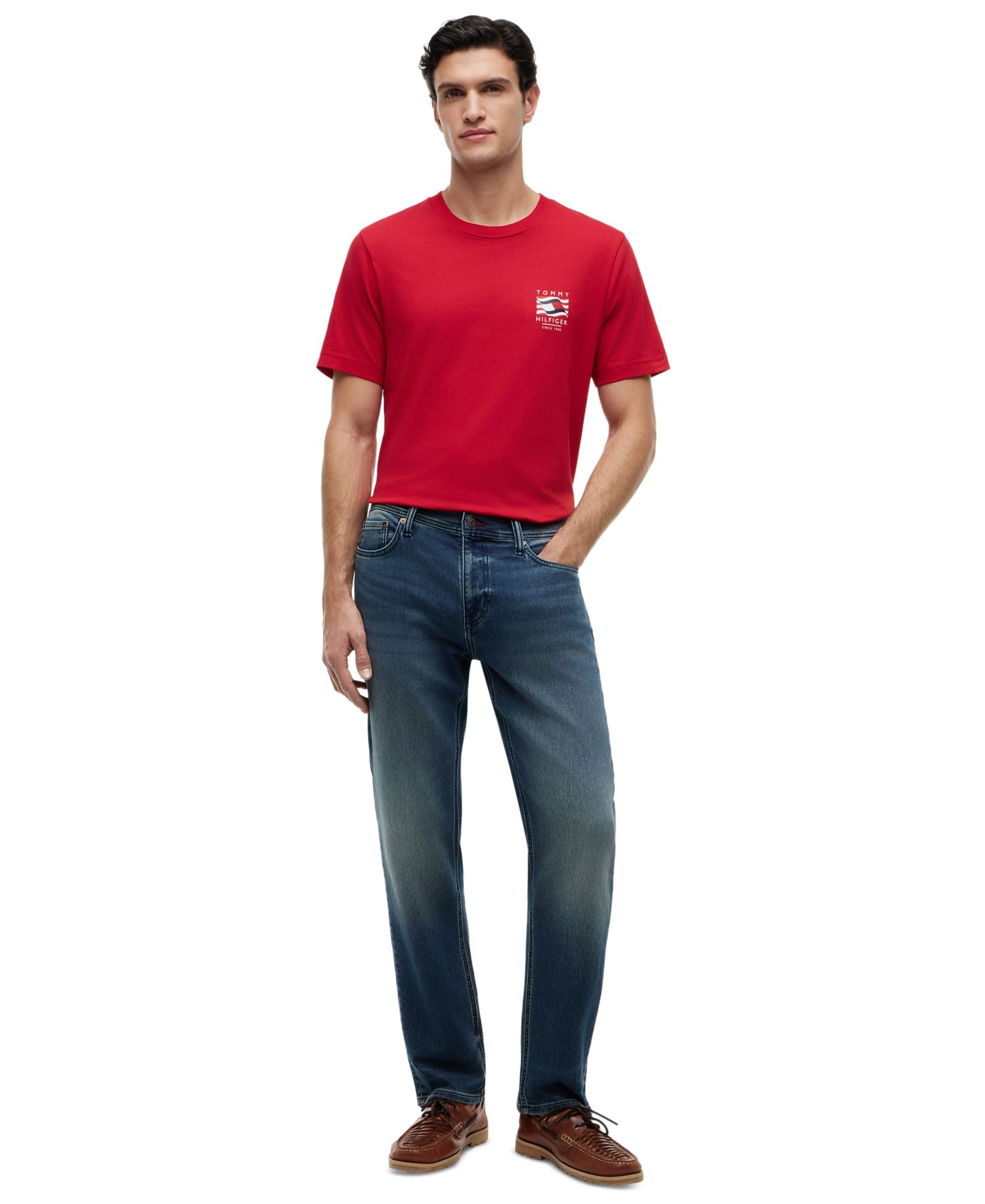 Men's Red, White, and Blue Box Flag Regular-Fit T-Shirt