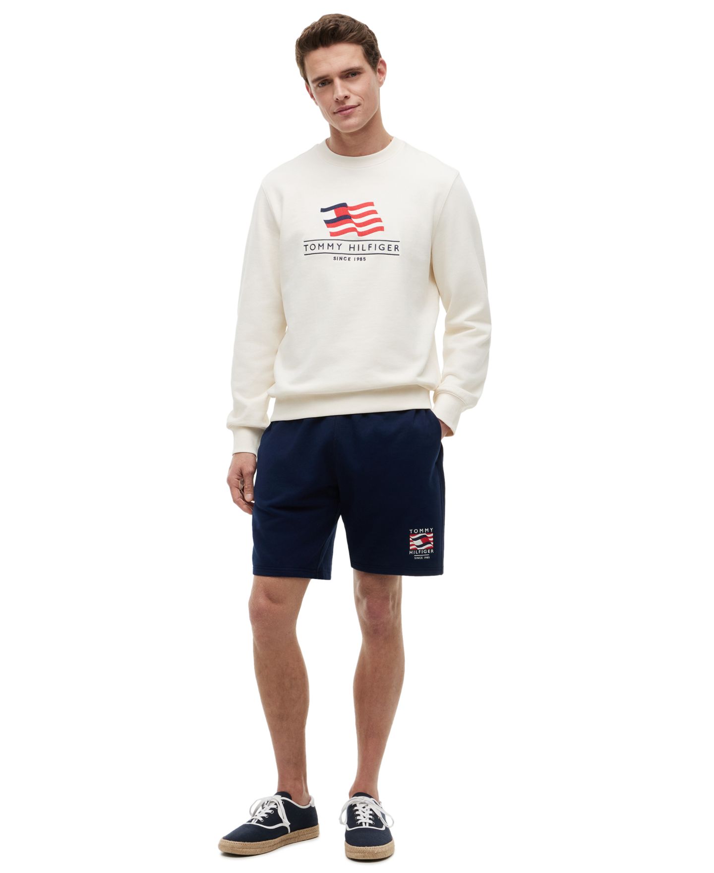 Мужское худи Tommy Hilfiger Red, White, and Blue Americana Main Flag Terry Crewneck, цвет: Слоновая кость — фото 2