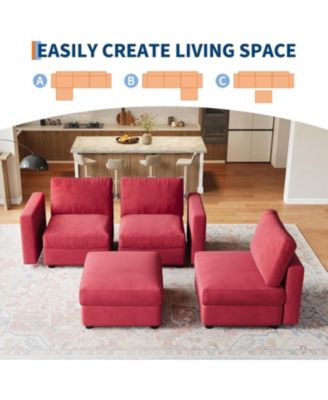 Modular Sectional Sofa L-Shaped Couch with Movable Ottoman- Convertible Chenille Sofa