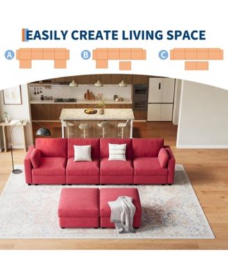 Modular Sectional Sofa L-Shaped Couch with Movable Ottoman- Convertible Chenille Sofa