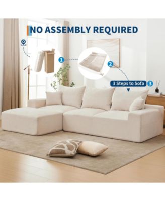 Cloud Sectional Couch with Throw Pillows- Large L-Shaped Corduroy Sofa- Left Chaise