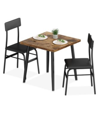 Dining Table Set for 2, Wood Kitchen Table with 2 Upholstered Chairs, Space-Saving Kitchen and Dining Room Furniture for Small Spaces
