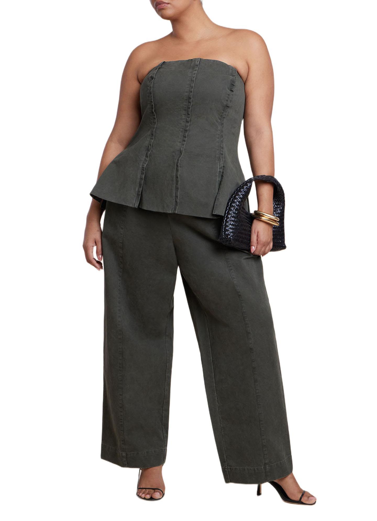 Женские брюки ELOQUII Plus Size Twill Straight Leg, цвет: Оливковый — фото 4