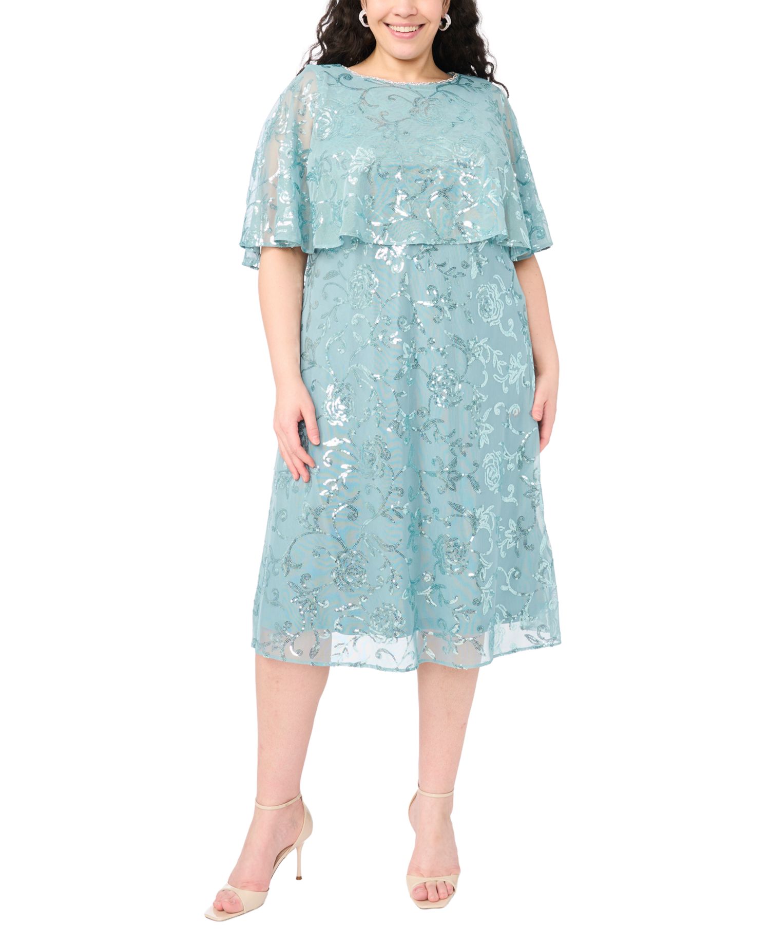 Plus Size Embellished Crewneck Midi Dress